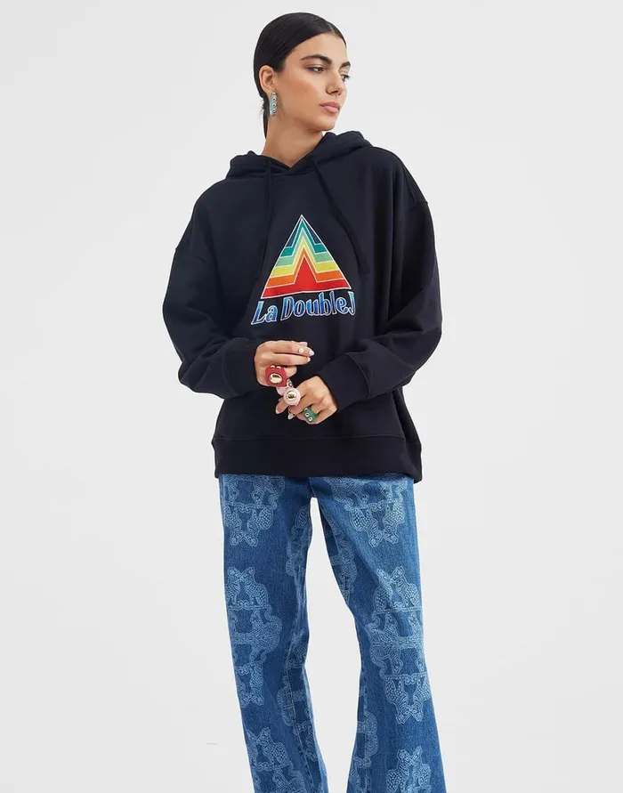 La Doublej Discman Hoodie Black In Embroidered Jersey Women TShirts and Sweatshirts La Doublej Discman Hoodie Black In Embroidered Jersey Women TShirts and Sweatshirts