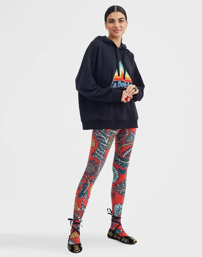 La Doublej Discman Hoodie Black In Embroidered Jersey Women TShirts and Sweatshirts