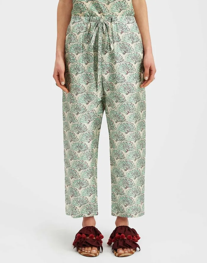 La Doublej Drawstring Pants Fans Mint In Silk Twill Women Shorts and Pants