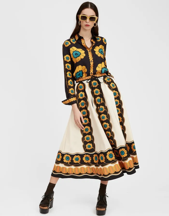 La Doublej Drawstring Skirt Daisychain Place Orange In Light Faille Women Skirts La Doublej Drawstring Skirt Daisychain Place Orange In Light Faille Women Skirts