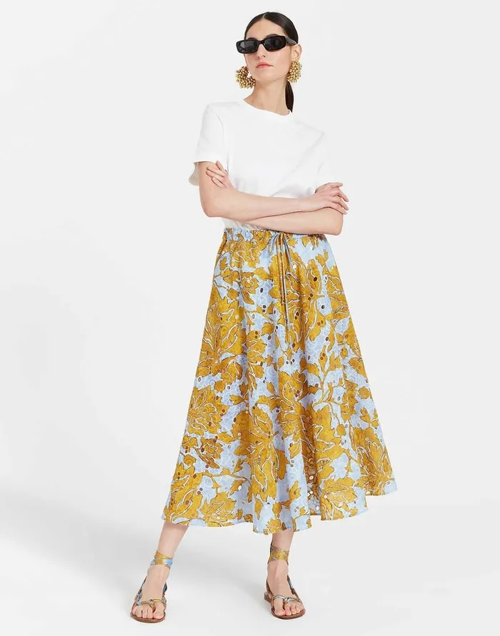 La Doublej Drawstring Skirt Tangle Light Blue In Printed Lace Women Skirts