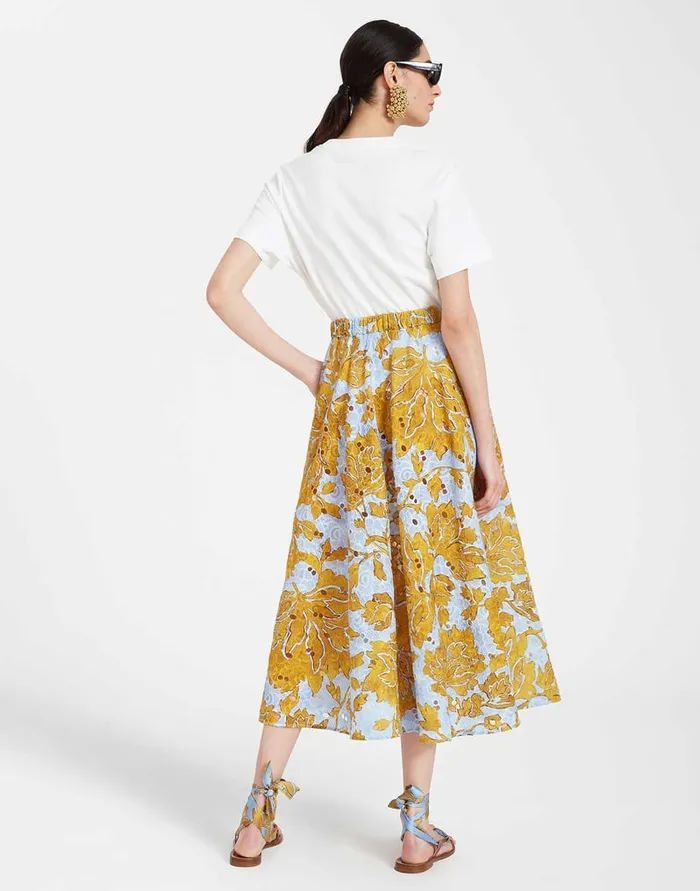 La Doublej Drawstring Skirt Tangle Light Blue In Printed Lace Women Skirts