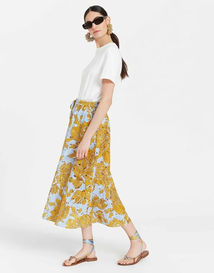 La Doublej Drawstring Skirt Tangle Light Blue In Printed Lace Women Skirts