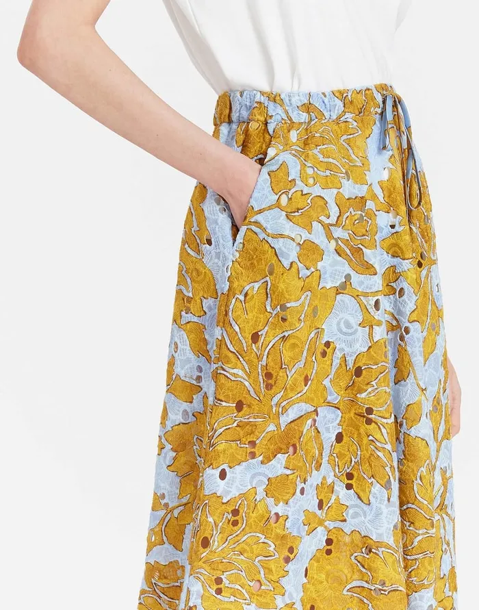 La Doublej Drawstring Skirt Tangle Light Blue In Printed Lace Women Skirts