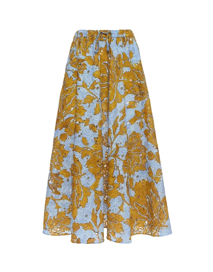La Doublej Drawstring Skirt Tangle Light Blue In Printed Lace Women Skirts