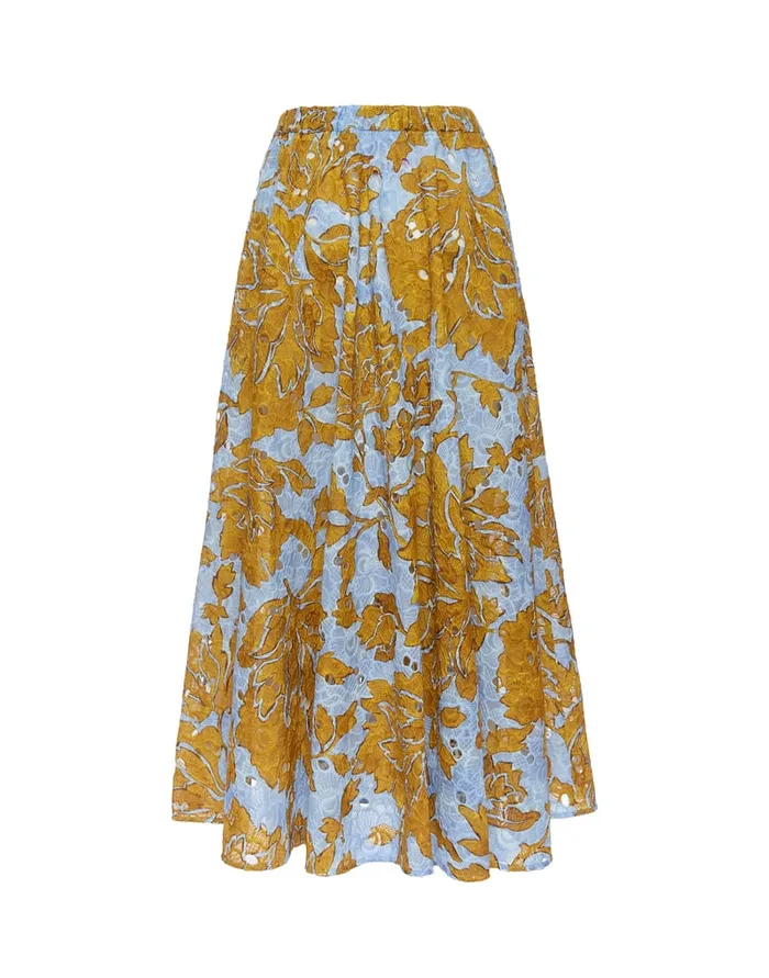 La Doublej Drawstring Skirt Tangle Light Blue In Printed Lace Women Skirts