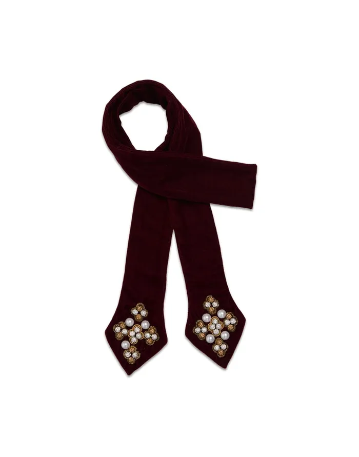 La Doublej Ella 2Ways Stole Solid Red In Velvet Women Foulards and Scarves