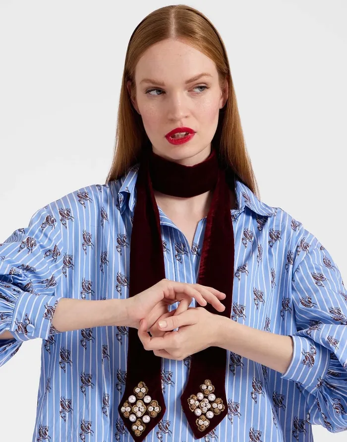 La Doublej Ella 2Ways Stole Solid Red In Velvet Women Foulards and Scarves