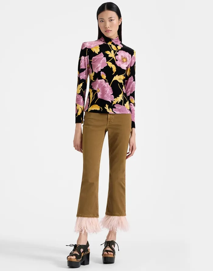 La Doublej Fancy Crop Jeans Khaki In Denim With Feathers Women Shorts and Pants La Doublej Fancy Crop Jeans Khaki In Denim With Feathers Women Shorts and Pants