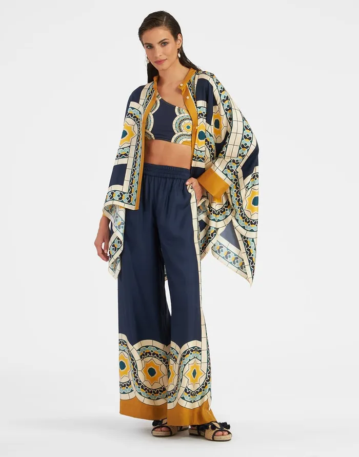 La Doublej Foulard Shirt Mudejar Place Blue In Silk Twill Women Shirts and Tops