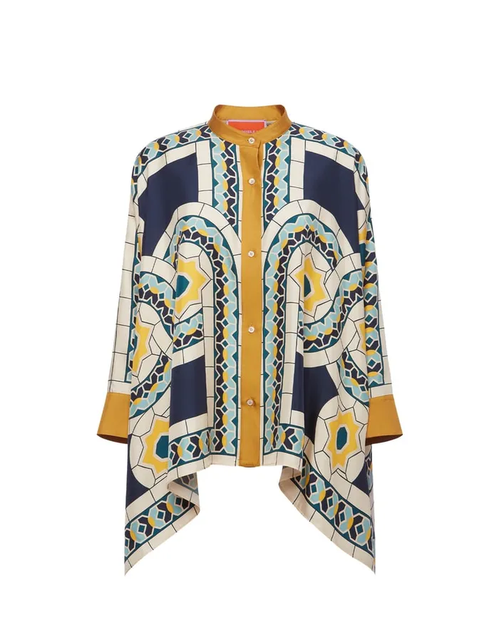 La Doublej Foulard Shirt Mudejar Place Blue In Silk Twill Women Shirts and Tops
