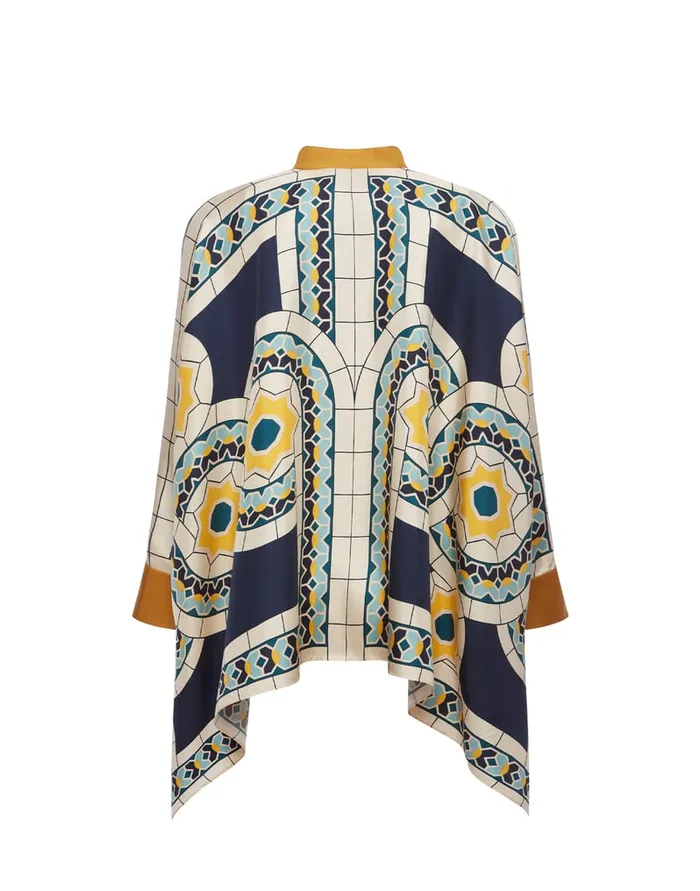 La Doublej Foulard Shirt Mudejar Place Blue In Silk Twill Women Shirts and Tops