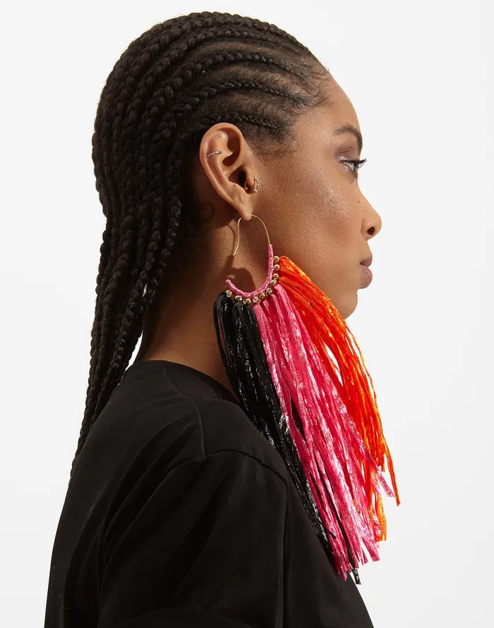La Doublej Fringe Earrings Multicolor RosaArancioNero In Raffia Women Jewelry