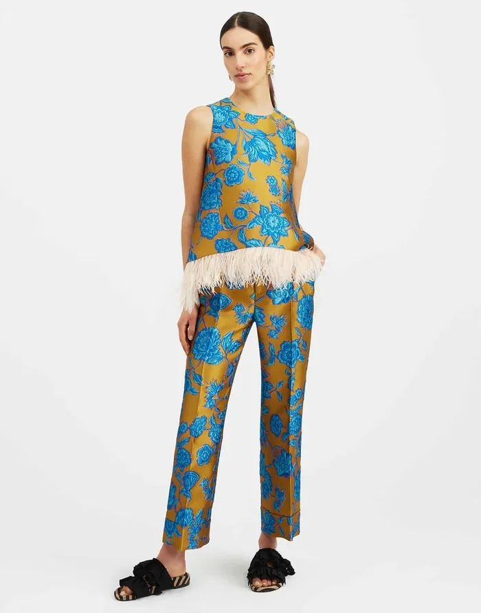 La Doublej Hendrix Pants Hottie Turquoise In Jacquard Women Shorts and Pants