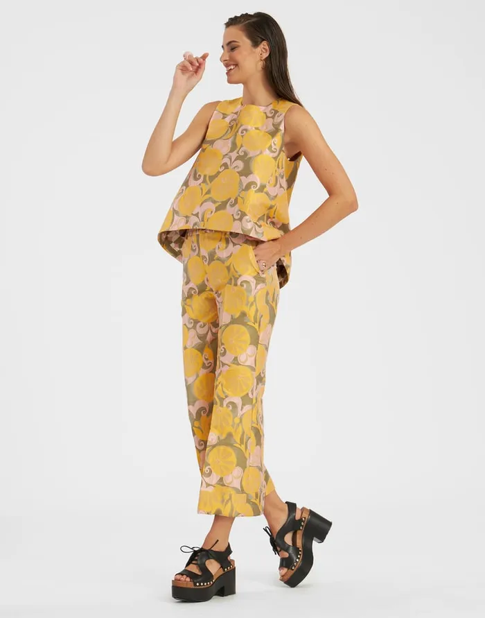 La Doublej Hendrix Pants Moonflower Yellow In Jacquard Women Shorts and Pants La Doublej Hendrix Pants Moonflower Yellow In Jacquard Women Shorts and Pants