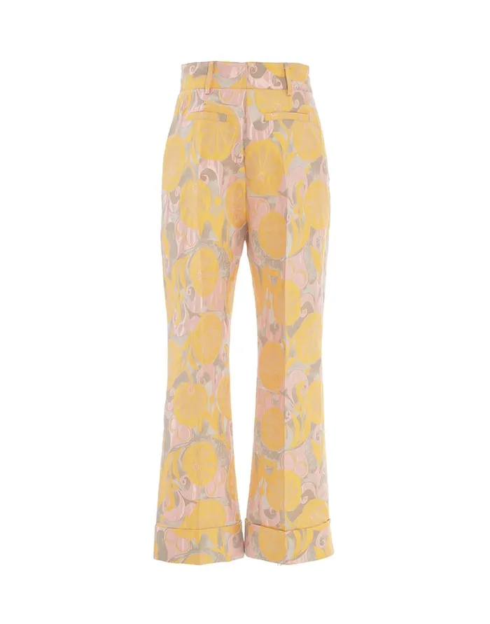 La Doublej Hendrix Pants Moonflower Yellow In Jacquard Women Shorts and Pants