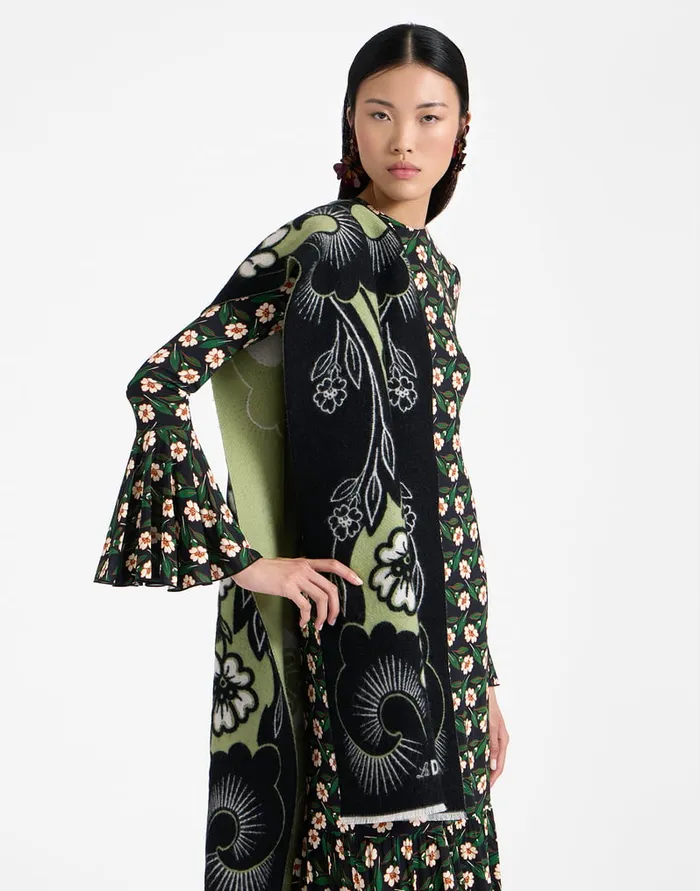 La Doublej Herald Scarf Mayfair Black In Wool Silk Women Foulards and Scarves La Doublej Herald Scarf Mayfair Black In Wool Silk Women Foulards and Scarves