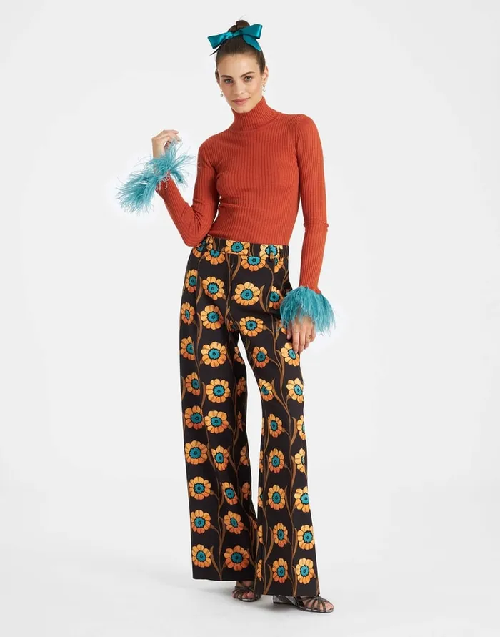 La Doublej High Kick Top Orange In Ribbed Silk Cashmere With Feathers Women Knitwear La Doublej High Kick Top Orange In Ribbed Silk Cashmere With Feathers Women Knitwear