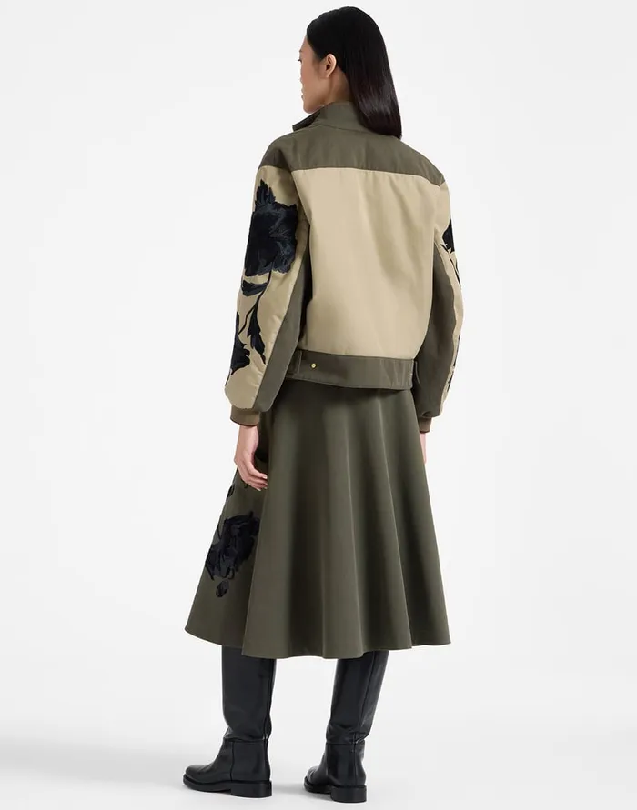 La Doublej Janis Skirt Solid Camouflage Green In Washed Cotton Embroidered Women Skirts