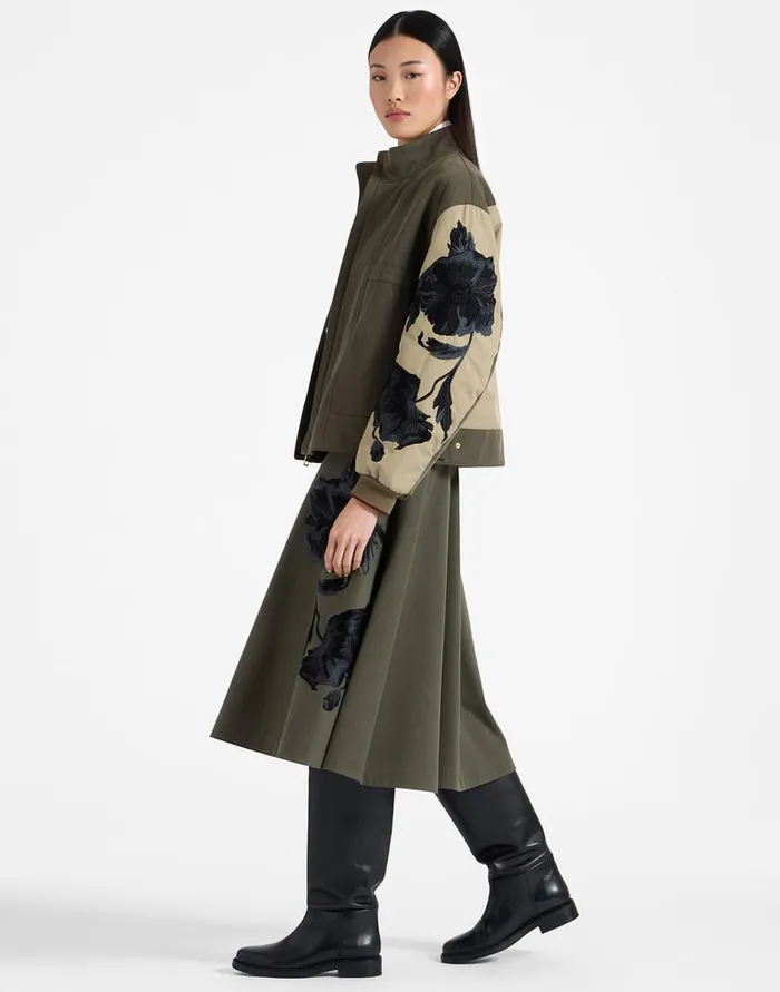 La Doublej Janis Skirt Solid Camouflage Green In Washed Cotton Embroidered Women Skirts