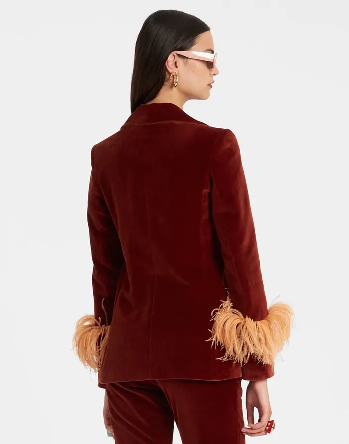 La Doublej Keaton Jacket Terracotta In Velvet With Feathers Women Outerwear