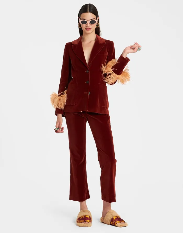 La Doublej Keaton Jacket Terracotta In Velvet With Feathers Women Outerwear
