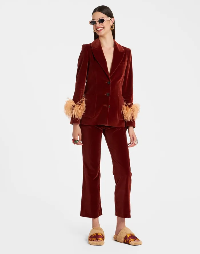 La Doublej Keaton Jacket Terracotta In Velvet With Feathers Women Outerwear