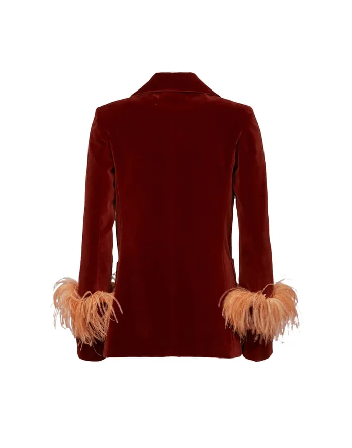 La Doublej Keaton Jacket Terracotta In Velvet With Feathers Women Outerwear