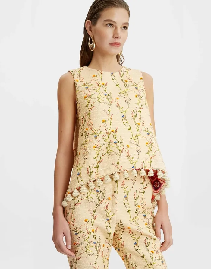 La Doublej La Scala Top Primavera Cream In Tweed With Tassels Women Shirts and Tops La Doublej La Scala Top Primavera Cream In Tweed With Tassels Women Shirts and Tops