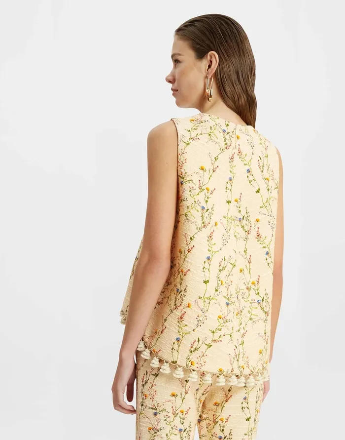La Doublej La Scala Top Primavera Cream In Tweed With Tassels Women Shirts and Tops