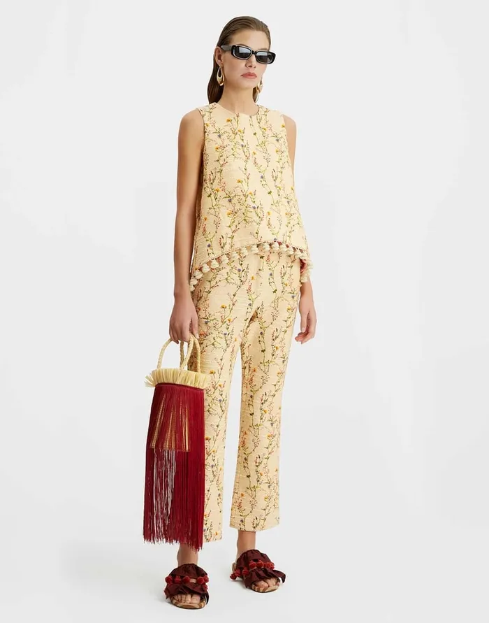 La Doublej La Scala Top Primavera Cream In Tweed With Tassels Women Shirts and Tops
