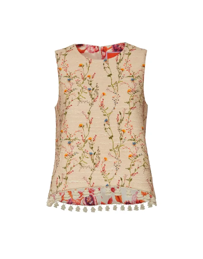 La Doublej La Scala Top Primavera Cream In Tweed With Tassels Women Shirts and Tops
