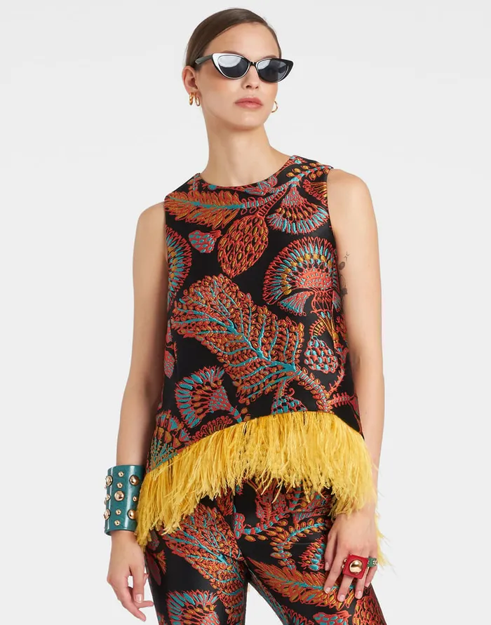 La Doublej La Scala Top Sicomore Black In Jacquard With Feathers Women Shirts and Tops La Doublej La Scala Top Sicomore Black In Jacquard With Feathers Women Shirts and Tops