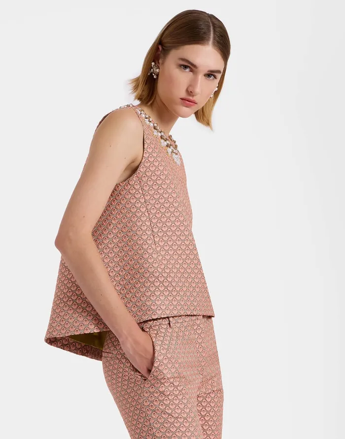 La Doublej La Scala Top Tulip Pale Pink In Jacquard Embroidered Women Party Dressing La Doublej La Scala Top Tulip Pale Pink In Jacquard Embroidered Women Party Dressing