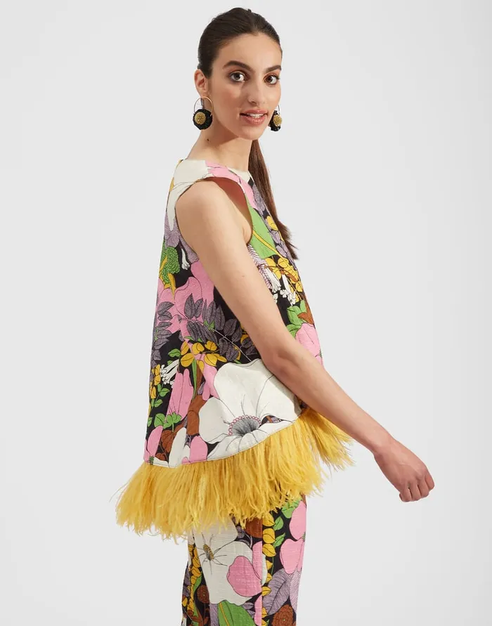 La Doublej La Scala Top With Feathers Big Flower In Shot Cotton Women Shirts and Tops La Doublej La Scala Top With Feathers Big Flower In Shot Cotton Women Shirts and Tops