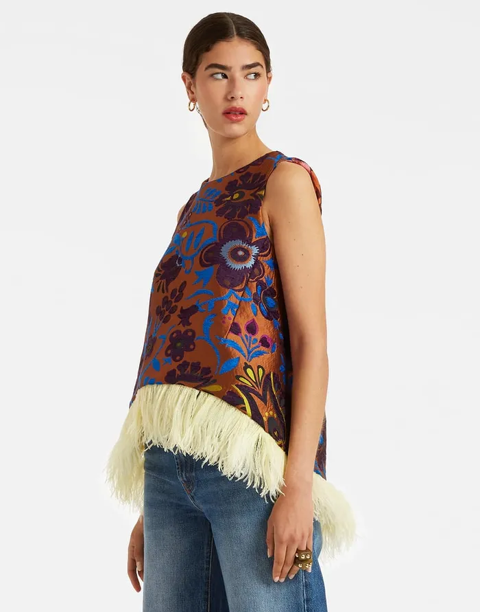 La Doublej La Scala Top With Feathers Jacquard Selva In Jacquard Women Shirts and Tops