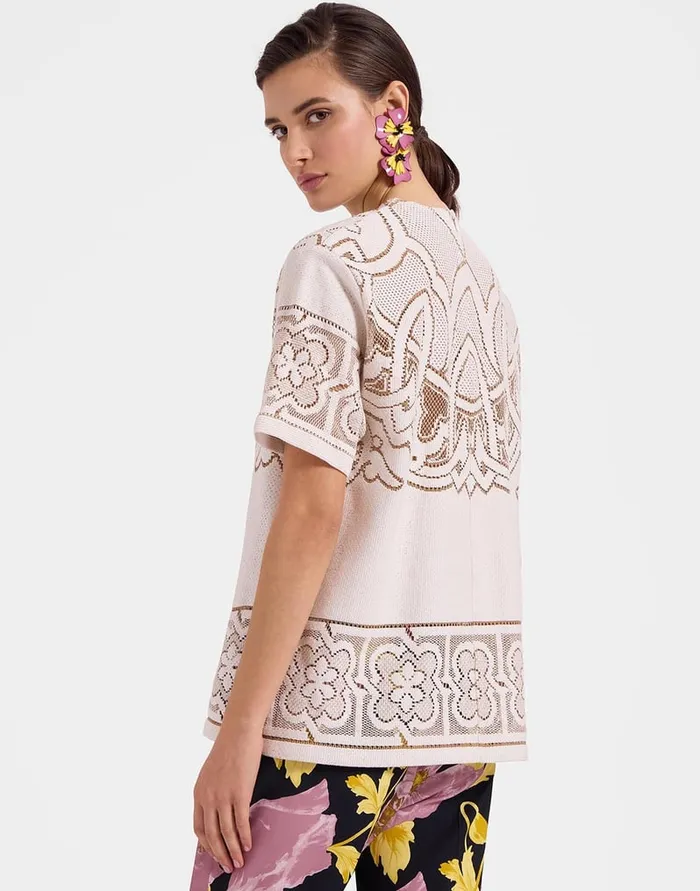 La Doublej Lacey House TShirt Solid White Smoke In Embroidered Cotton Women Shirts and Tops