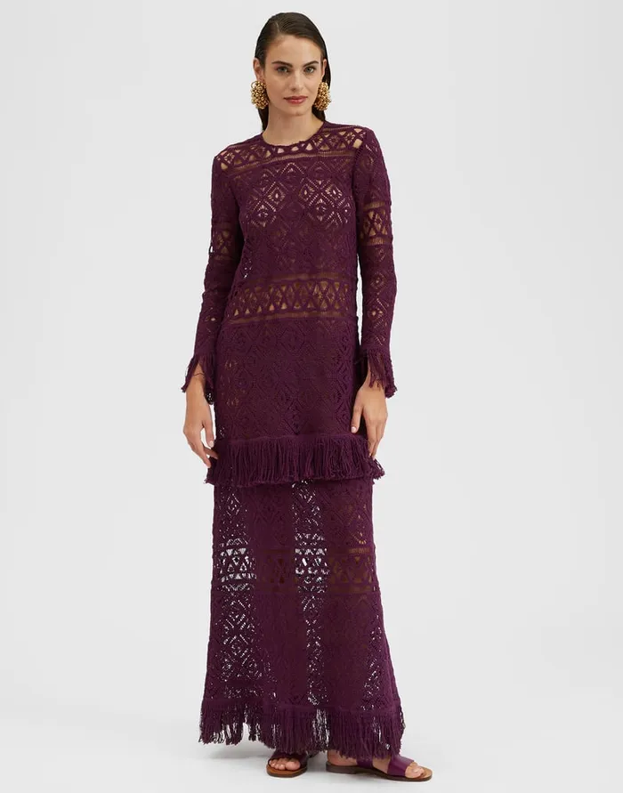 La Doublej Lacey Long Sleeve Swing Dress Plaza Purple In Macram Women Dresses La Doublej Lacey Long Sleeve Swing Dress Plaza Purple In Macram Women Dresses
