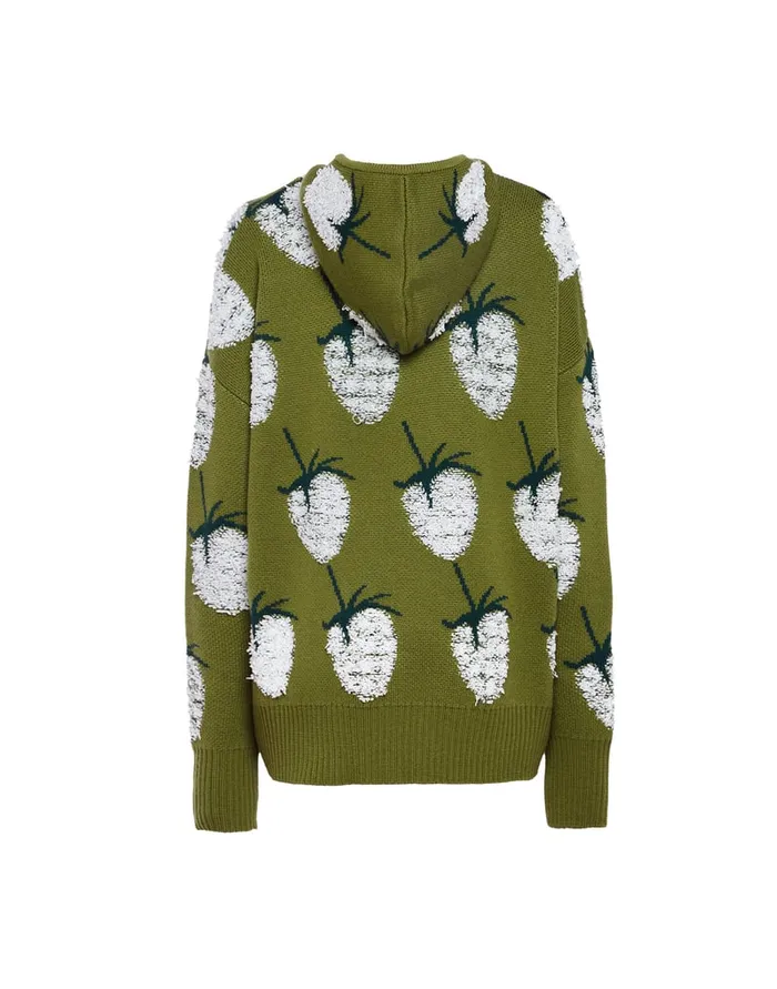 La Doublej Lampone Hoodie Green In Jacquard Women Knitwear