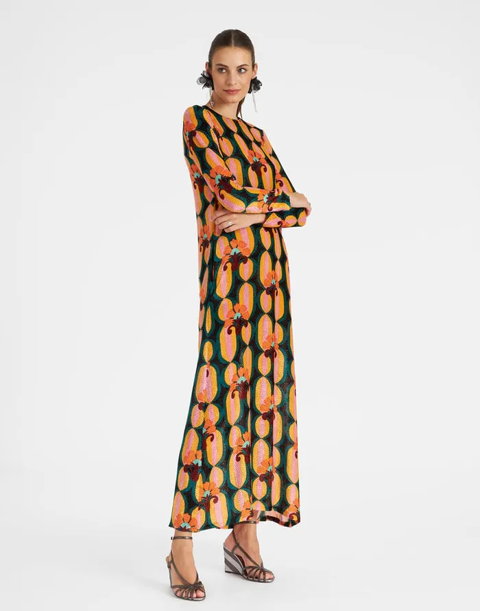 La Doublej Long Sleeve Swing Dress Arcturus Blue Petrol In Velvet Devor Women Dresses La Doublej Long Sleeve Swing Dress Arcturus Blue Petrol In Velvet Devor Women Dresses