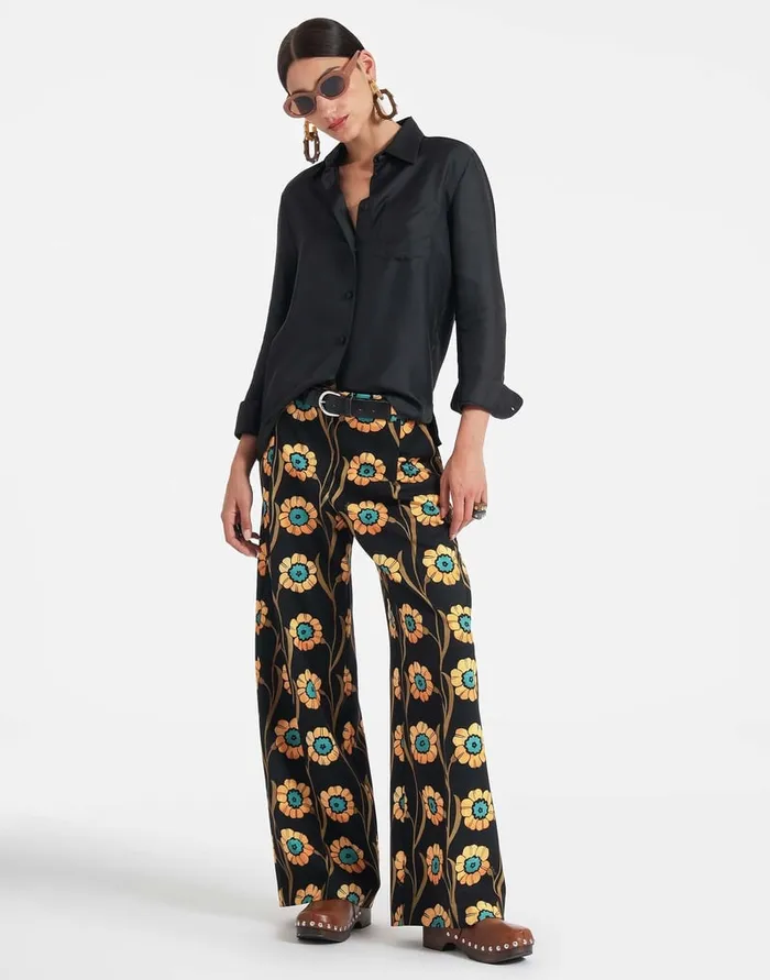 La Doublej Loose Pants Daisychain Black In Compact Jersey Women Shorts and Pants La Doublej Loose Pants Daisychain Black In Compact Jersey Women Shorts and Pants