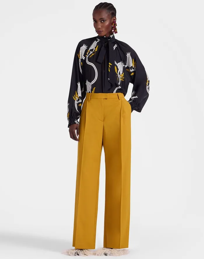 La Doublej Loose Pants Solid Dark Yellow In Stretch Wool Women Shorts and Pants La Doublej Loose Pants Solid Dark Yellow In Stretch Wool Women Shorts and Pants