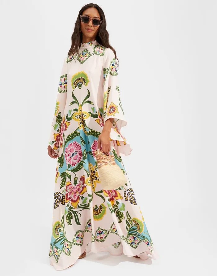 La Doublej Magnifico Dress Folk Flowers Azzurro Place In Pebbled Sable Women Dresses La Doublej Magnifico Dress Folk Flowers Azzurro Place In Pebbled Sable Women Dresses