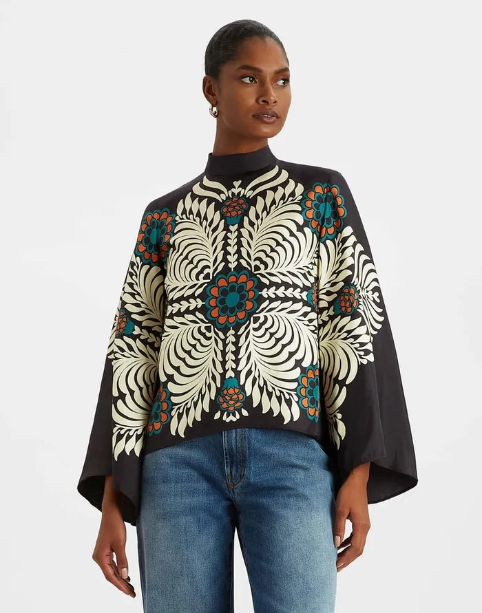 La Doublej Make An Exit Top Mix Tiles Place Black In Silk Twill Women Shirts and Tops La Doublej Make An Exit Top Mix Tiles Place Black In Silk Twill Women Shirts and Tops
