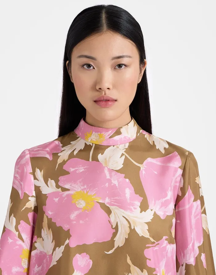 La Doublej Make An Exit Top Sylph Khaki In Silk Twill With Feathers Women Party Dressing