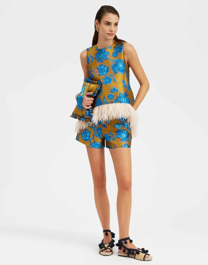 La Doublej Margarita Shorts Hottie Turquoise In Jacquard Women Shorts and Pants La Doublej Margarita Shorts Hottie Turquoise In Jacquard Women Shorts and Pants
