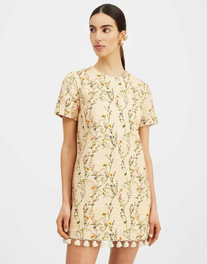 La Doublej Mini Swing Dress Embroidered Primavera Cream In Tweed Women Dresses La Doublej Mini Swing Dress Embroidered Primavera Cream In Tweed Women Dresses