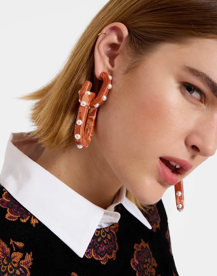 La Doublej Nefertiti Double Earrings Solid Pink In Acrylic Resin Women Jewelry