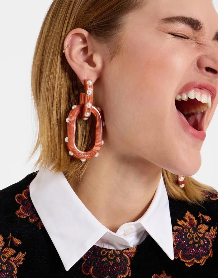 La Doublej Nefertiti Double Earrings Solid Pink In Acrylic Resin Women Jewelry