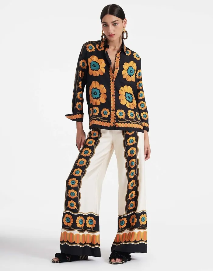 La Doublej Palazzo Pants Daisychain Place Orange In Silk Twill Women Shorts and Pants La Doublej Palazzo Pants Daisychain Place Orange In Silk Twill Women Shorts and Pants
